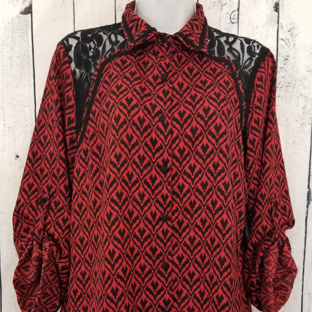 Black & Red Lace Blouse - Picture 6 of 8